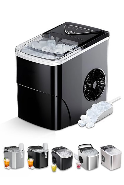 Ice Maker Countertop with Handle, Self-Cleaning Ice Maker with Scoop and Basket, 12KG/24H,9 Cubes in 6 Mins,Portable Small Ice Machine with Scoop and Basket for Home Kitchen Office Bar Party