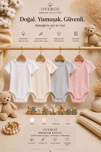 4-Piece Pink Melange Gray White Ecru Short Sleeve Baby Bodysuit Set, Baby Girl Snap Fastener Bodysuit Jumpsuit, Four-Piece Bodysuit Set