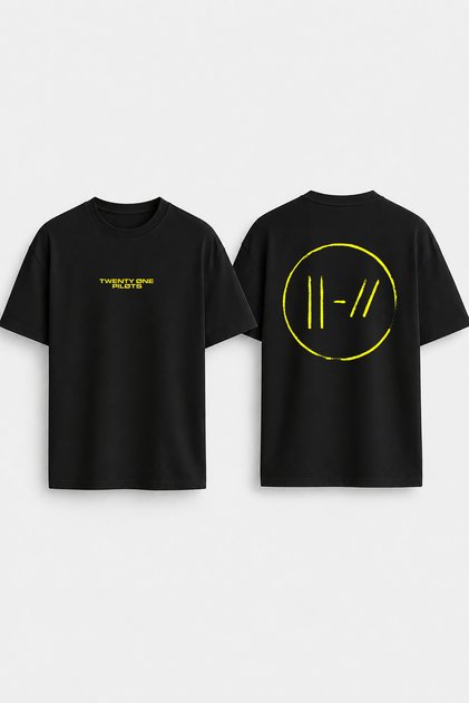 Twenty One Pilots Printed Crew Neck Oversize Black T-Shirt T-Shirt