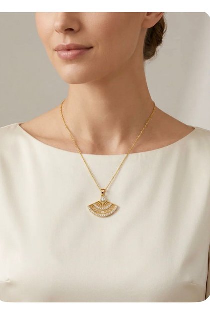 316L Steel Chain Gold Color Japanese Fan Detailed Women's Necklace