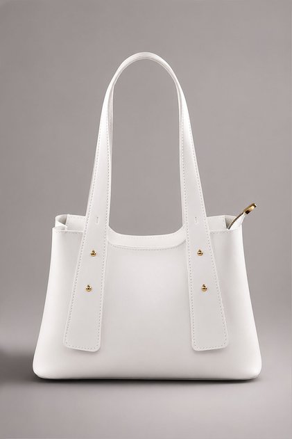 White Retro Vintage Zippered Bag with Adjustable Shoulder Strap 287