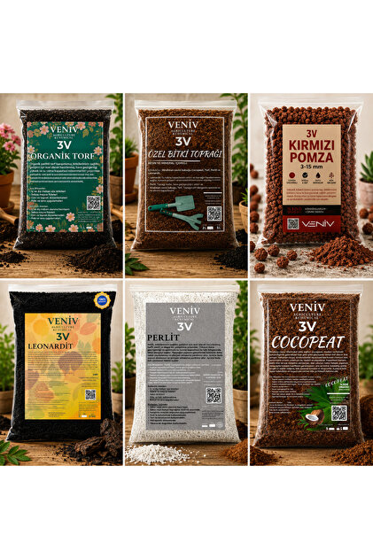 XL Tam Bakım 6'lı Toprak Seti- Leonardit 2 kg - Pomza 2L- Perlit 2L - Cocopeat 2L - Özel Mineralli Bitki Toprağı 2L - Torf 2L