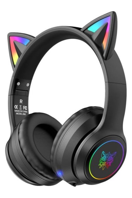 سماعة ألعاب لاسلكية B90 RGB بتصميم أذن القط بتقنية بلوتوث 5.0