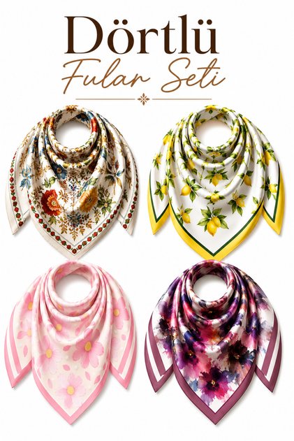 Set de 4 eșarfe de damă cu model, colorate, pentru grădină