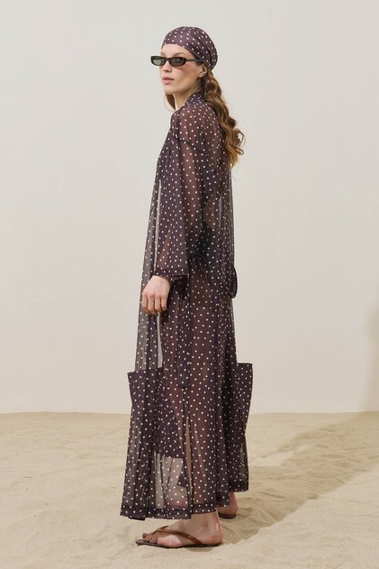 Polka Dot Patterned Pareo Kimono Brown
