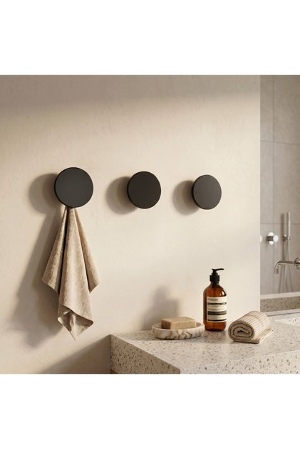 Banyo İçin Siyah Havlu Askıları, 3'lü Duvar Askıları, Yuvarlak Banyo Askıları, 10X10 cm