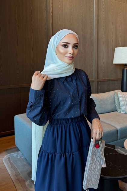 Navy Blue Stone Detailed Shirt
