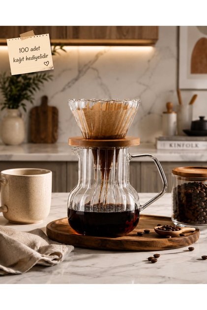 Borosilicate Glass Coffee Brewing Set Dripper and Carafe - 500 ml with 100 Pieces of Filter Paper as a Gift