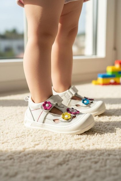 451 Orthopedic 100% Genuine Leather Baby Girl White First Step Shoes