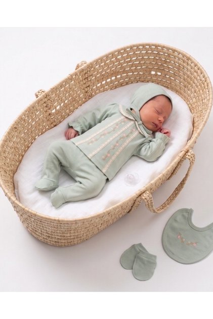 Handmade Embroidered Newborn Baby Girl 5-Piece Hospital Discharge Bodysuit Set Baby Outfit