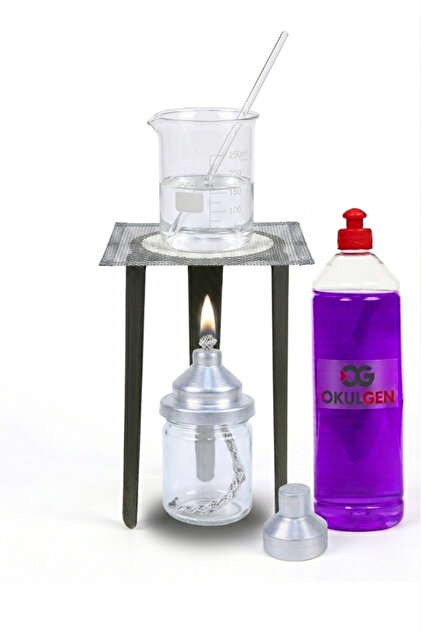 İspirto Ocağı Seti 6 Parça Deney Seti (İspirto 1Lt, İspirto Ocağı, Sac Ayak, Beherglas 250ml, Baget 20cm, Tel Kafes 14*14cm)