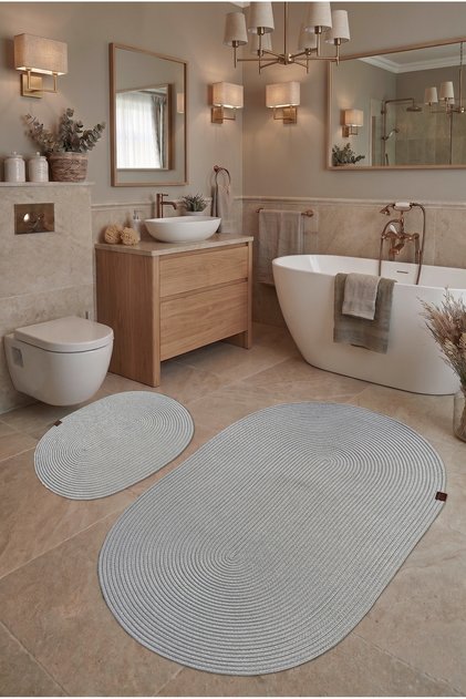 Avanos 2-Piece Bohemian Jute Natural Straw Machine Washable Absorbent Bath Mat Set