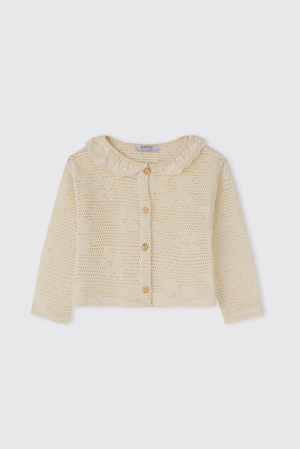 Baby Girl Collar Detailed Ecru Cardigan