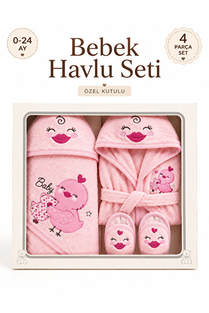 İZYALİF BABY Kız Bebek Kutulu Hediyelik Civciv Lüx 4 Parça Havlu