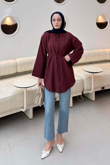 Striped Tie-Dye Shirt Burgundy