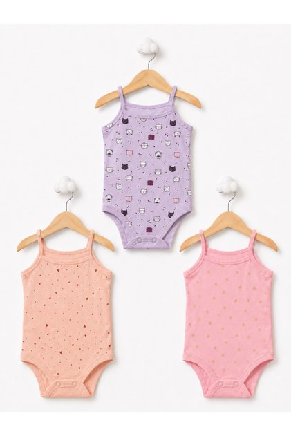 Baby Girl Colorful 100% Cotton Strap Bodysuit Set of 3