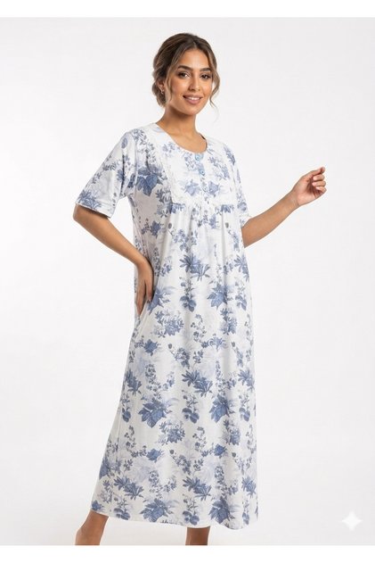 Long Cotton Nightgown with Floral Print
