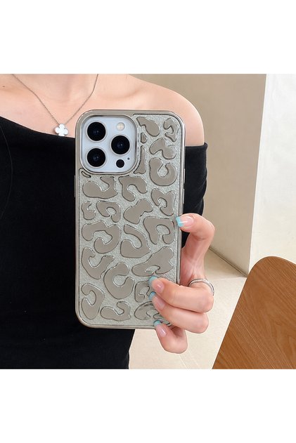 Compatible with iPhone 16 Pro Max - Shiny Protruding Leopard Pattern Silicone Case with Side Panels