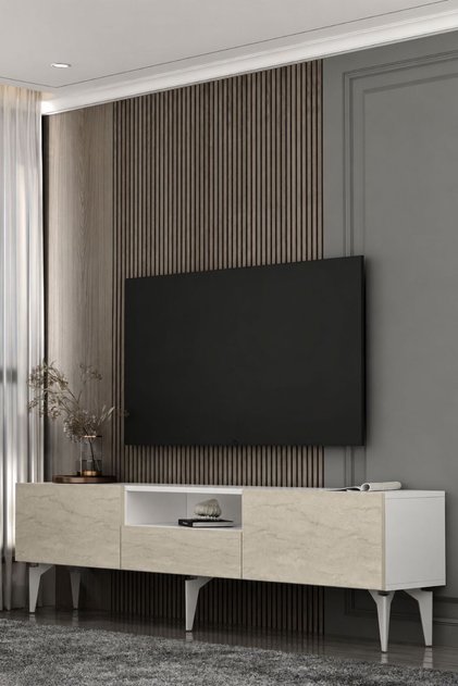 180DHDTSÇ1BTG SADEM TV SEHPASI,ÜNİTESİ BEYAZ-TRAVERTEN-GÜMÜŞ