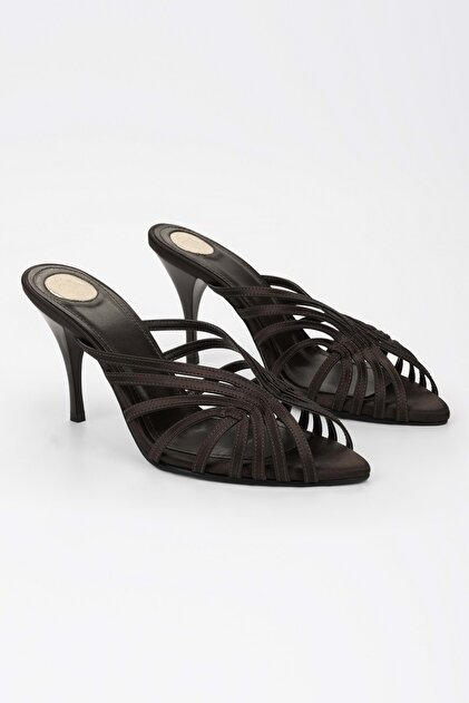 Women's Juan Brown Satin Heeled Slippers