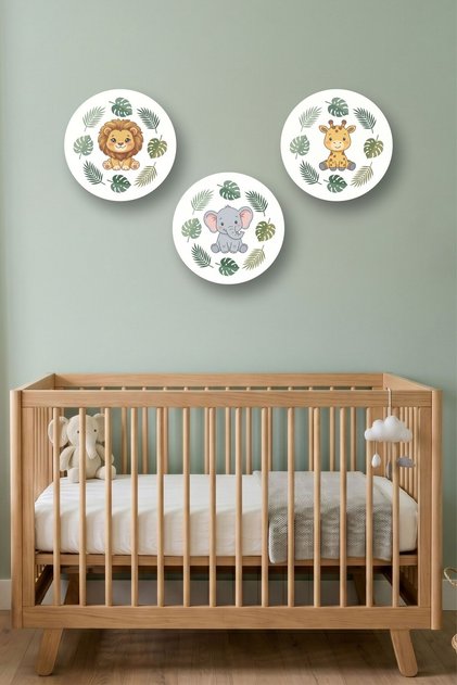 3lü Ahşap Mdf Set Sevimli Hayvanlar Modern Çocuk Odası Kreş Tablosu 24cm