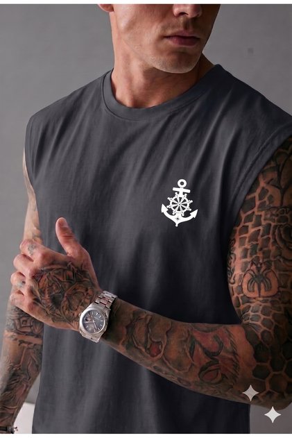 Ship Anchor Printed Men's (Zero Sleeve) Athlete Sleeveless Tank Top Tshirt