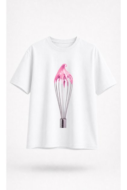 Pink Cream and Whisk Printed Women's Oversize White T-Shirt
