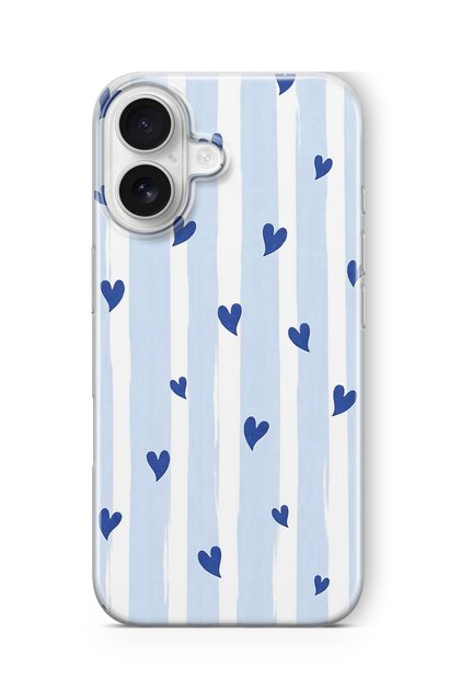 iPhone 16 Compatible Blue Hearts Patterned Transparent Phone Case