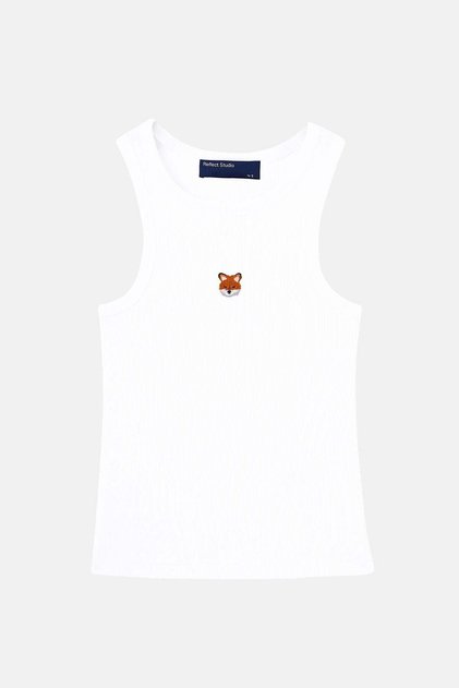 Red Fox Ribbed Halter Neck Tank Top - White