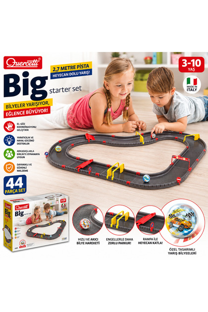 Quercetti Big Starter Set Bilye Yarış Pisti 44 Parça 2,7 Metre STEAM Eğitici Marble Run Oyuncak 3-10 Yaş Made in Italy