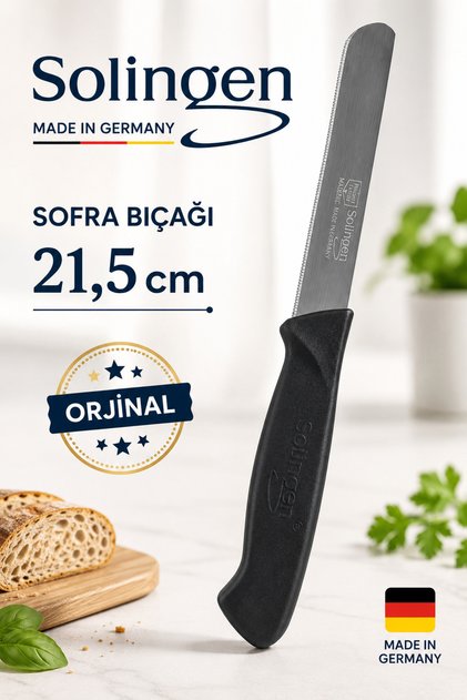 21,5 cm Mikro Tırtıklı Sofra Bıçağı Alman Çeliği Sebze Meyve Ekmek Doğrama Bıçağı Siyah