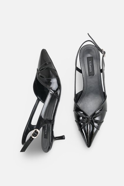 Miley Black Patent Leather Pointed Toe Slingback Women's Heeled Shoes