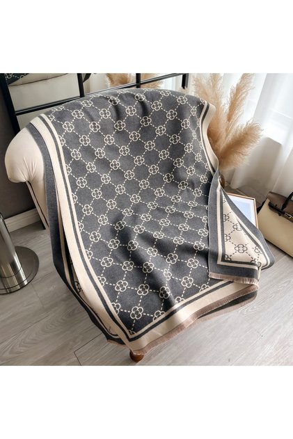 GRAY Luxury Cashmere Plaid Scarf Winter Women Pashmina Shawls Warm Blanket Wraps Female Foulard Band