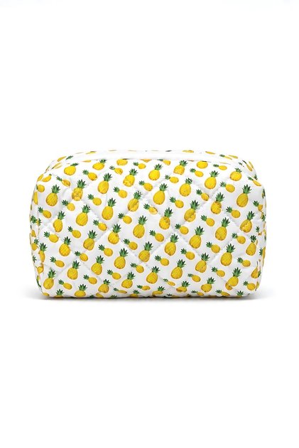 Pineapple Patterned Shk114 Quilted Zippered Makeup Bag