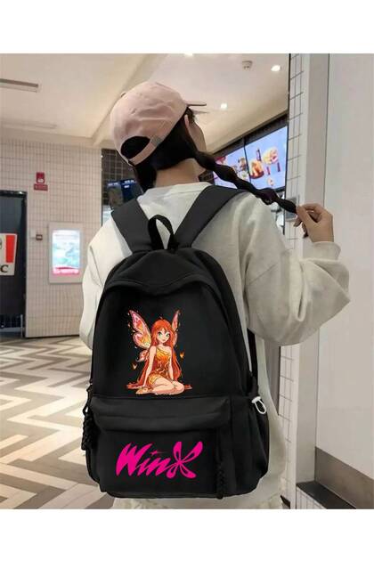 Minga London Siyah Winx Stella Baskılı Okul,Dershane,Kurs Sırt