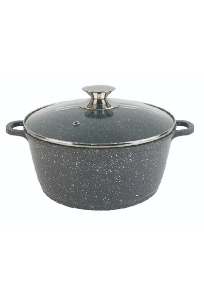 Oala antiaderenta din granit cu capac din sticla, Gri, 24 cm, 4.5 L