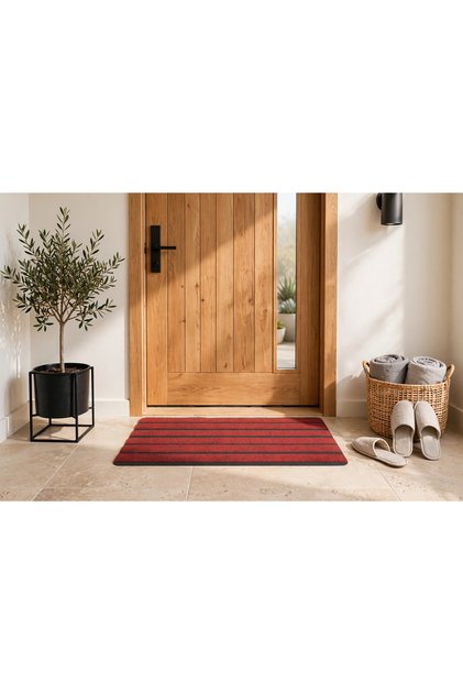 Delta Cc010A Burgundy Striped Non-Slip Sole Waterproof Washable Door Mat 45X70 cm