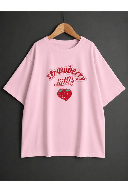 Women's Strawberry Milk Printed Oversized T-Shirt