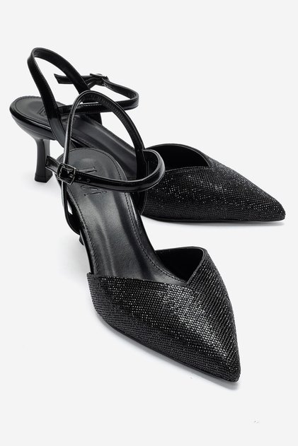 Nivora Black Stone Women's Thin Heeled Evening Dress Shoes