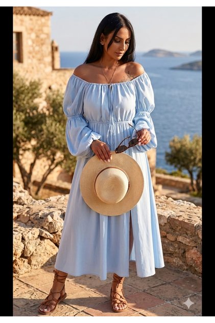 Women's Madonna Collar Waist Tie Midi Dress