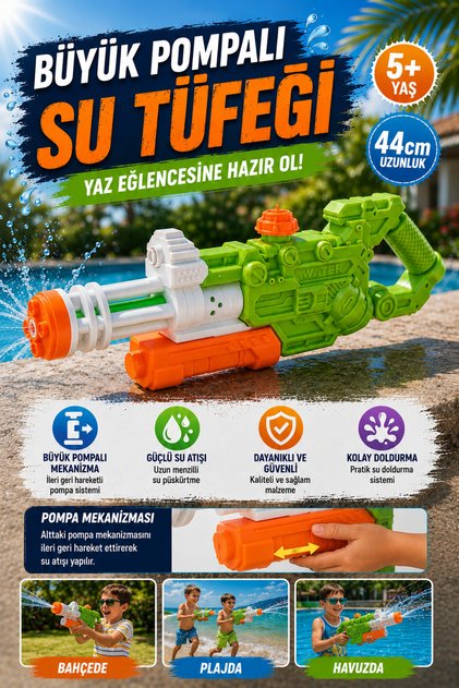 Büyük Pompalı Su Tüfeği Yeşil 44 Cm