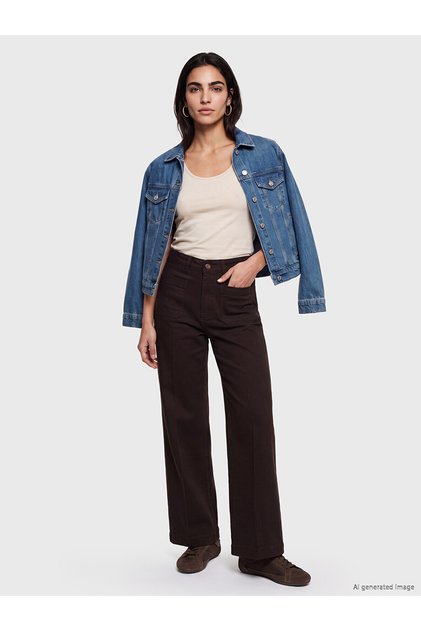 Alita City Lcw Jeans with a Difference Brown Denim Straight Culotte High Waist Wide Leg Women's Jean Pants