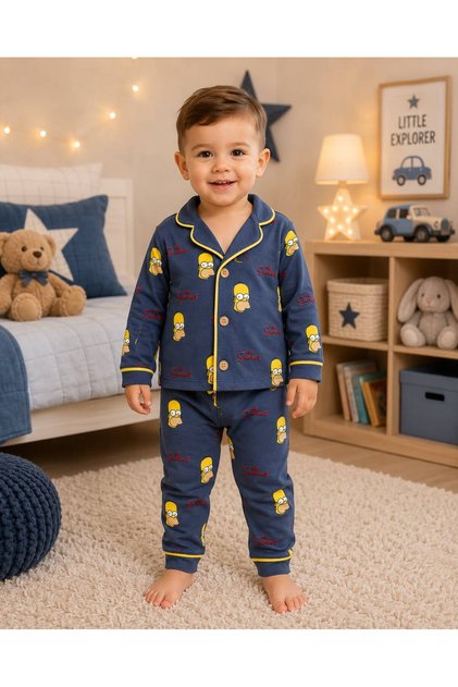 100% Cotton Long Sleeve Buttoned Character Patterned Seasonal Patterned Soft Textured Bottom Top Girls Boys Unisex Baby Pajama Set