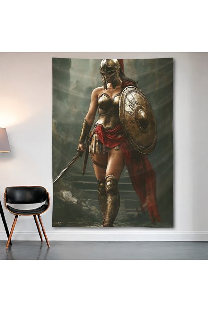 Spartan Warrior Wall Covering Wall Tapestry First Quality Satin Fabric Poster