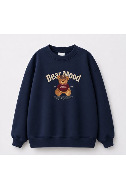 Erkek Çocuk Kışlık Bear Mood Baskılı Bisiklet Yaka Sweatshirt