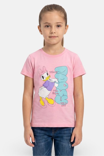Kids Girl Crew Neck Short Sleeve Mickey Daisy Print T-Shirt, Pink