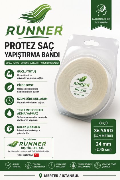 Ultra Güçlü Protez Saç Bandı 36 Yard x 24 mm - Yerli Üretim Dermatolojik Testli Şeffaf Bant