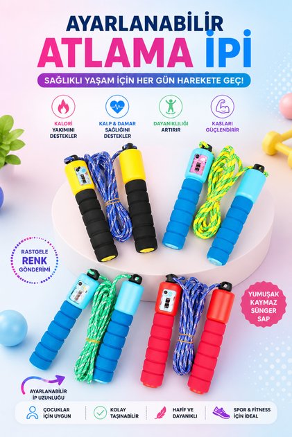 Sayaçlı Atlama İpi Yetişkin Ve Çocuk Eğitici Oyuncak Ayarlanabilir Sayı Göstergeli Koordinasyon ve Denge Geliştirici 1 Adet