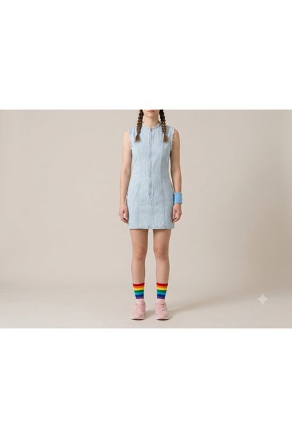 Women's Sleeveless Denim Dress Midi Length Casual Denim Dress Export Surplus Turkish Production