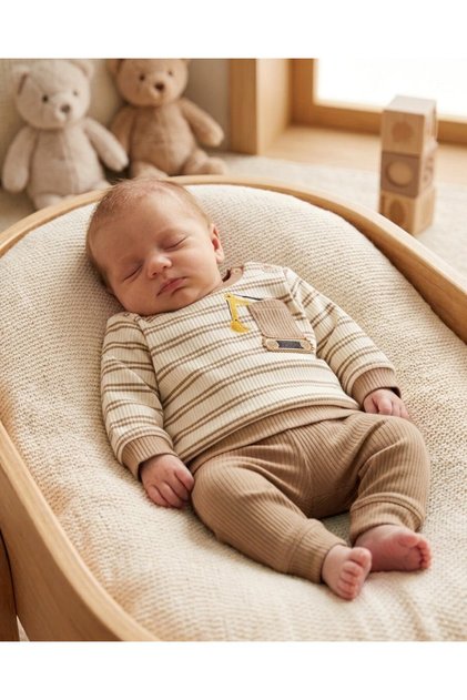 100% Cotton 0-3-6-9-12 Months Baby Boy Scoop Embroidered Thin Seasonal 2-Piece Top and Bottom Baby Set